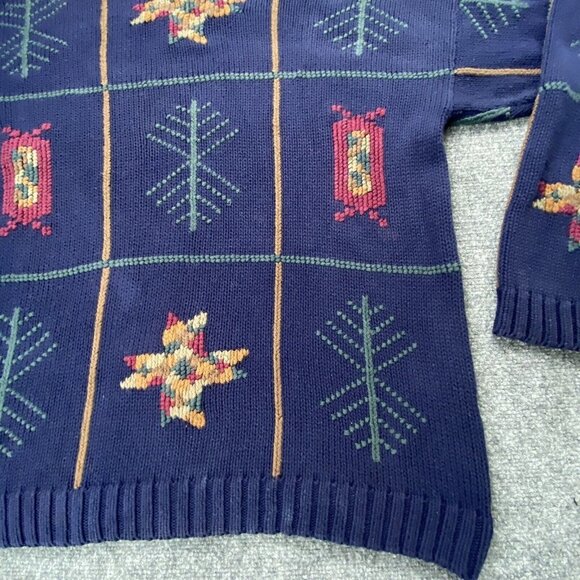 VTG 90s Chaps Ralph Lauren Sweater Men L‎ Navy Southwestern Geometric Boho Retro - Picture 6 of 15